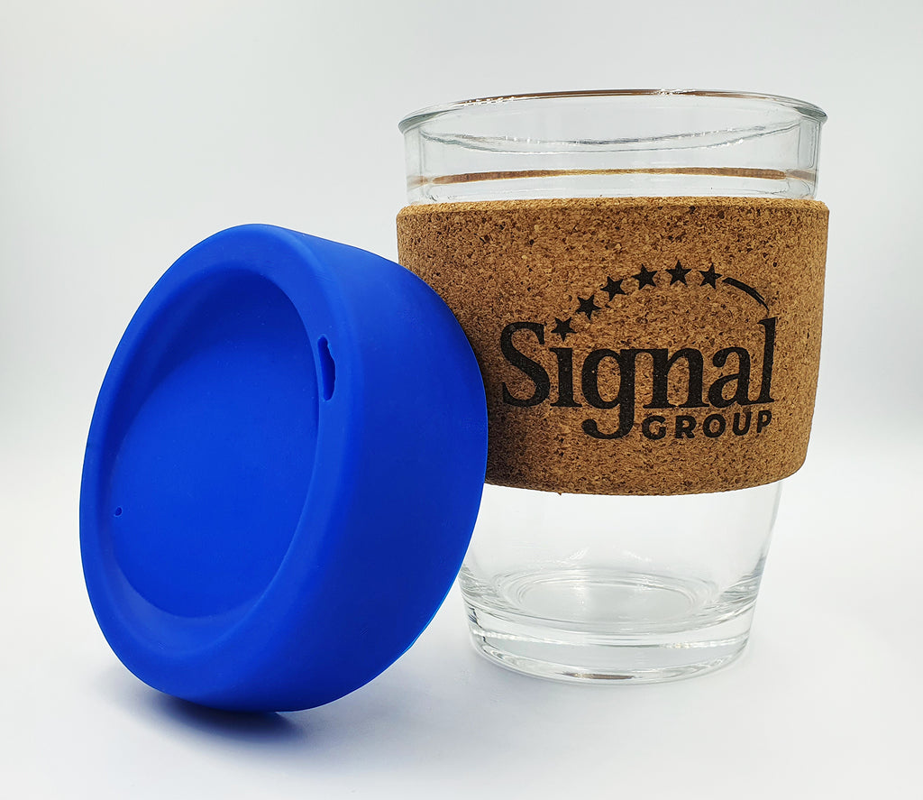 Latte Glass Cup with Cork Band and Logo Print