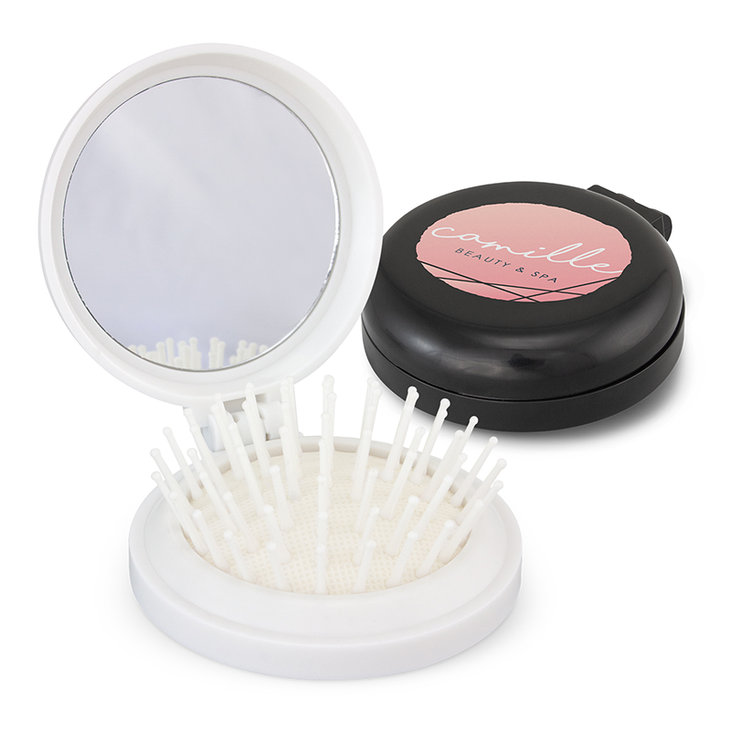 Compact Brush and Mirror with Logo Print
